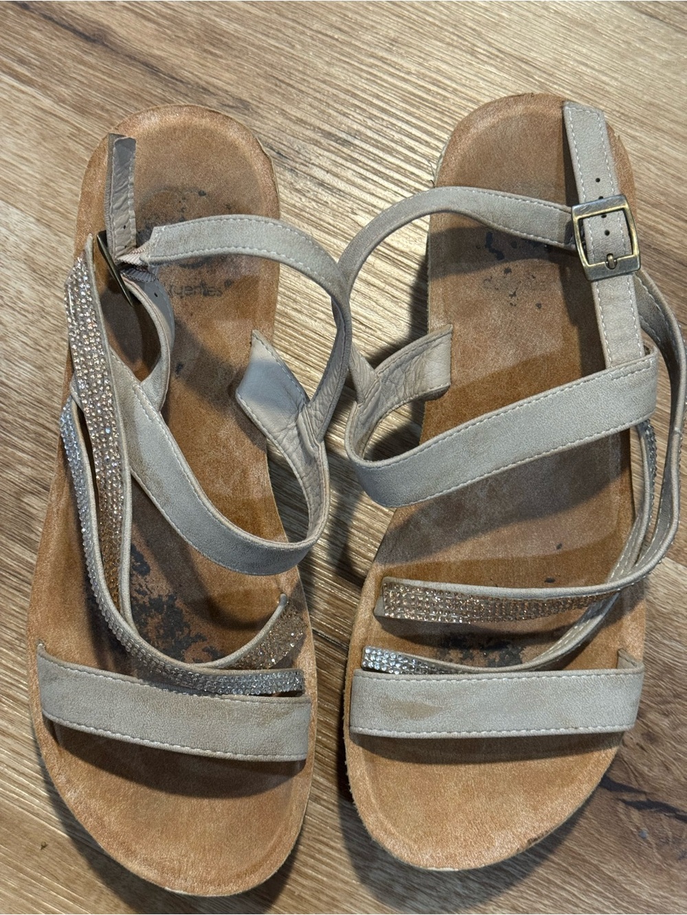 Women’s Strappy Beige Rhinestone Sandals